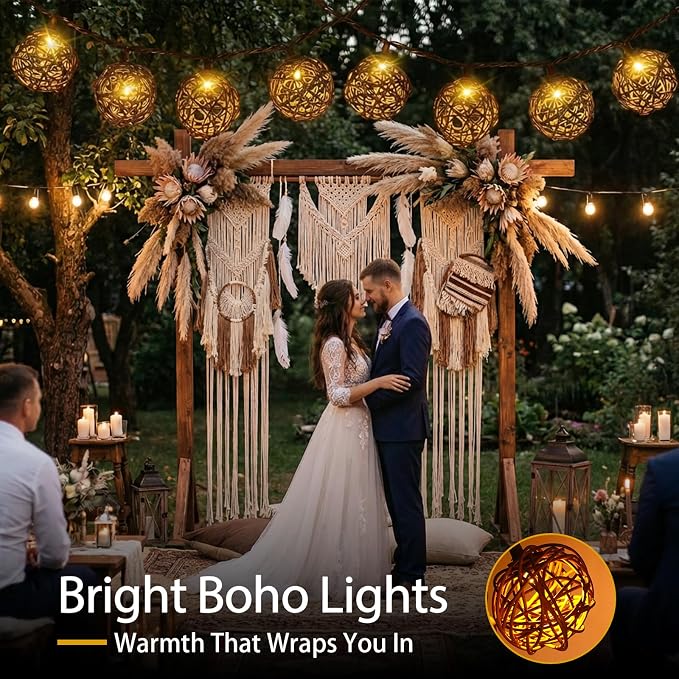 Vigdur Rattan Ball String Lights, Boho Lantern String Lights - Image 6