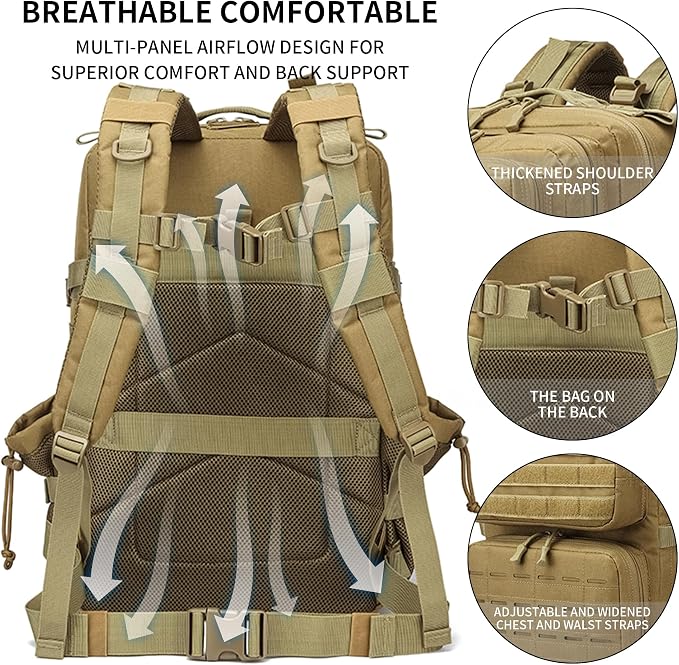 Military Tactical Backpack 45L/25L 3 Day Assault Pack Molle Daypack Hiking - Image 3