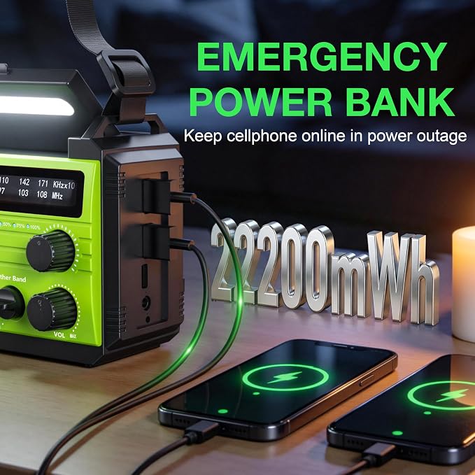 Emergency Weather Radio, 22200mWh Hand Crank Emergency Radio - Image 2