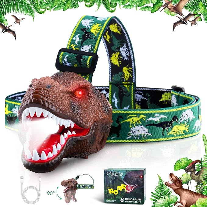 Dysaim Kids Headlamp, Dinosaur LED Rechargeable Headlamp by Dysaim