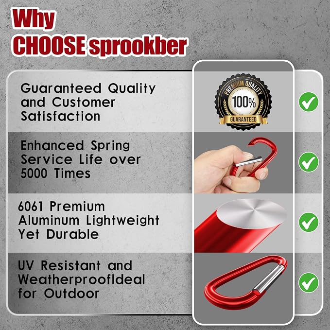 sprookber 4" & 5" Extra Large Aluminum Carabiner D Ring, Caribeener Clips - Image 6
