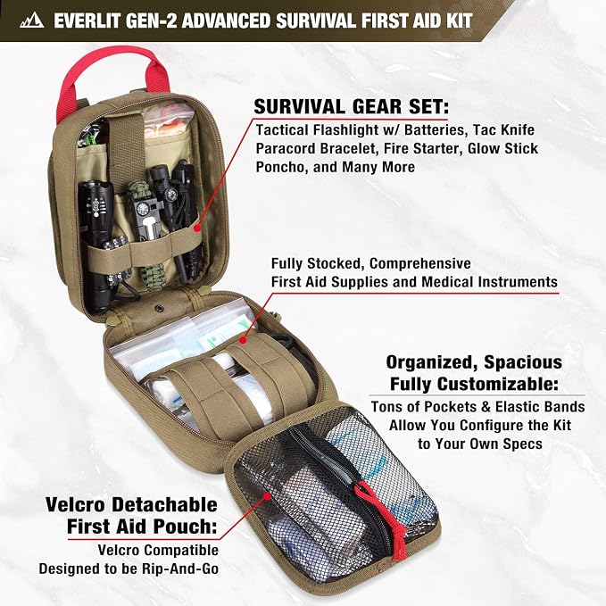 Everlit Survival Upgraded Survival First Aid Kit Emergency Gear Trauma Kit - Image 2