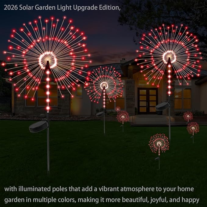 2 Pack 250LED Solar Garden Lights Outdoor, Dual Lighting Modes Firework Lights - Image 2