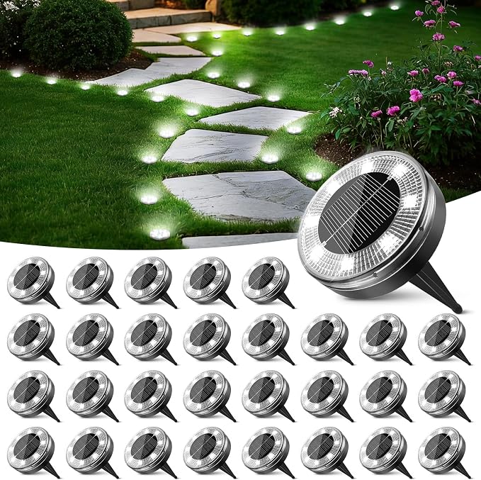 Peasur Mini Solar Ground Lights, 30 Pack Flat Solar Disc Lights Outdoor by Peasur