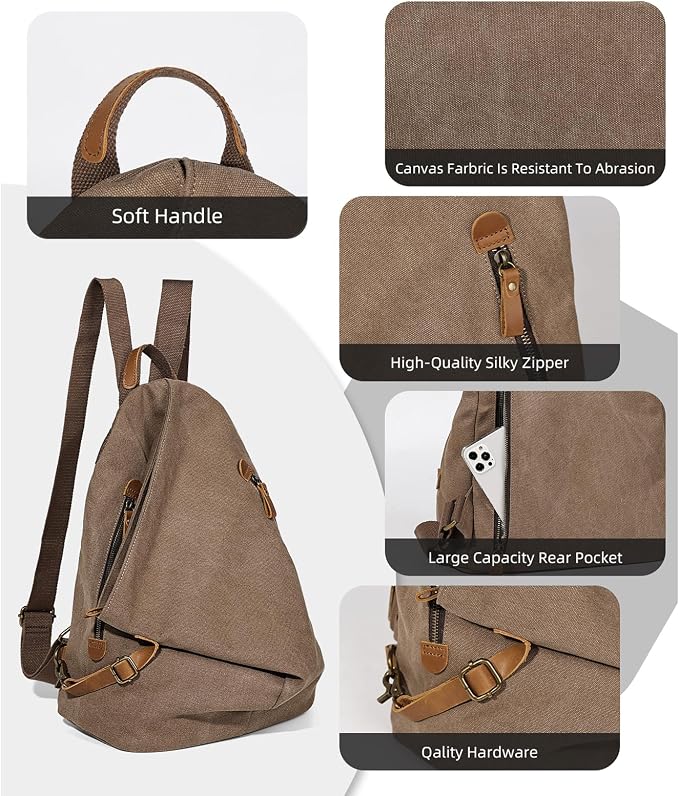 KL928 Canvas Vintage Backpack – Large Casual Daypack Outdoor Travel Rucksack - Image 3