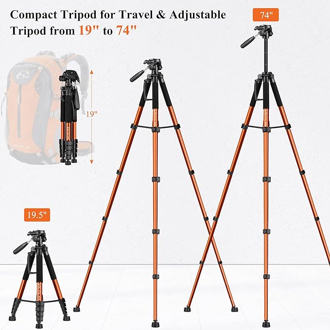 Victiv Tripod 74-Camera-Tripod for Cell Phone, Aluminum Professional Heavy Duty - Image 2