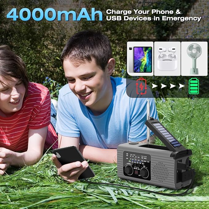 NITIGO Emergency Radio 4000mAh Solar Hand Crank AM/FM/NOAA Portable Weather - Image 5