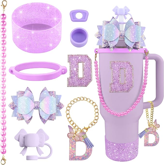 9PCS Purple for Stanley Cup Accessories Set Bling Initials Bow Charms for by Unknown