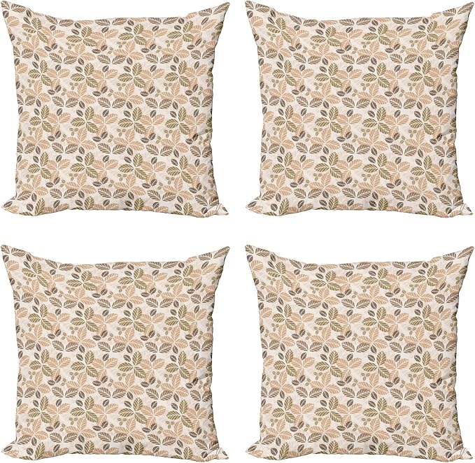 Ambesonne Leaf Decorative Throw Pillow Case Pack of 4, Floral Abstract Pattern by Ambesonne