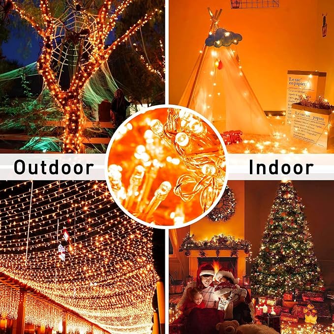 JMEXSUSS 33ft 100 LED Orange Christmas Lights, Battery Operated Christmas Lights - Image 8