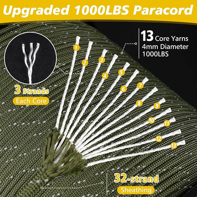 X XBEN Paracord Reflective 1000lb, 50/100/200/500/1000ft 4mm, 13 Strand - Image 2