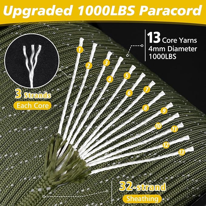 X XBEN Paracord Reflective 1000lb, 50/100/200/500/1000ft 4mm, 13 Strand - Image 2