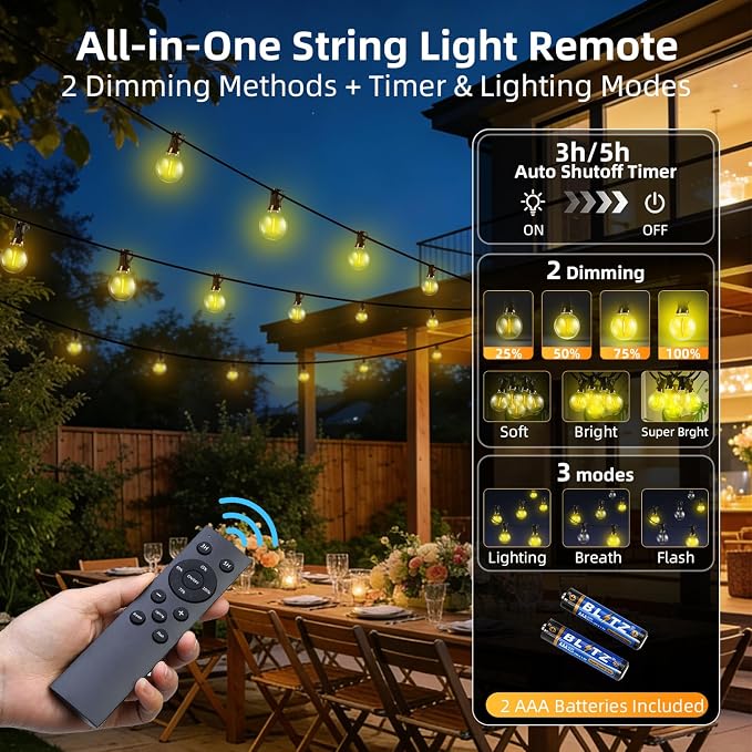 200FT Solar Lights Outdoor Waterproof: G40 60M Shatterproof Bulbs Patio Lights - Image 4