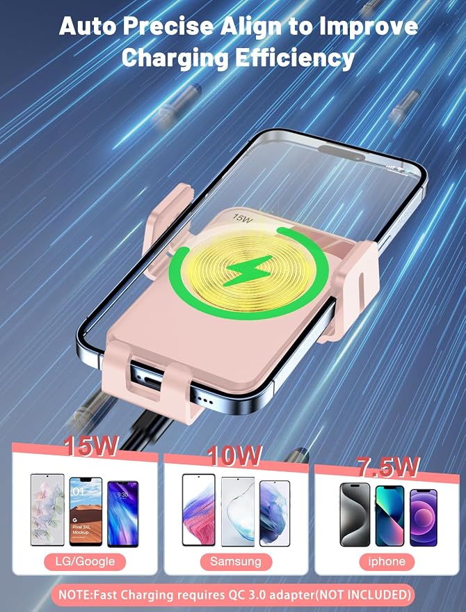 Wireless Car Charger, MOKPR Auto-Clamping Car Mount 15W/10W/7.5W Fast Charging - Image 2