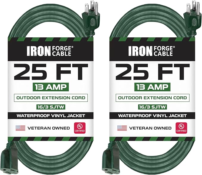 Iron Forge Cable 2 Pack Weatherproof 25 Ft Outdoor Extension Cord by IronForgeCable