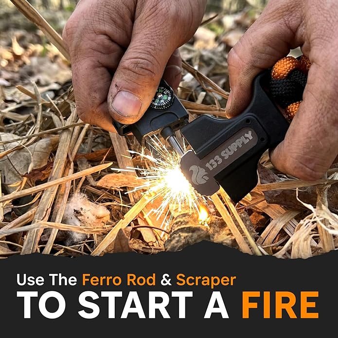 Paracord Bracelet Compass Hiking Survival Kit Emergency Whistle Fire Starter - Image 4