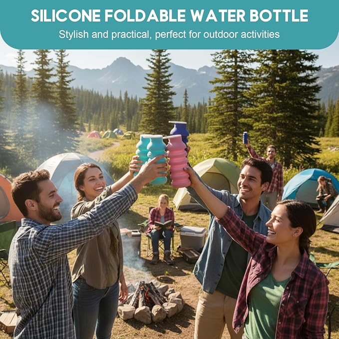 LemonRoad 4 Pcs 20 oz Portable Collapsible Water Bottles Reusable Silicone - Image 7