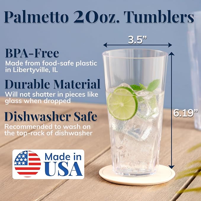 US Acrylic Palmetto 20 ounce Plastic Stackable Water Tumblers in Clear - Image 2