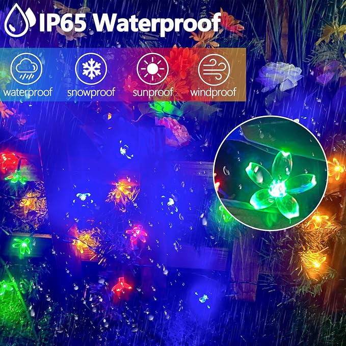 OZS 2PK 80LED 50FT Flower Solar String Lights Outdoor Waterproof, Cherry - Image 5