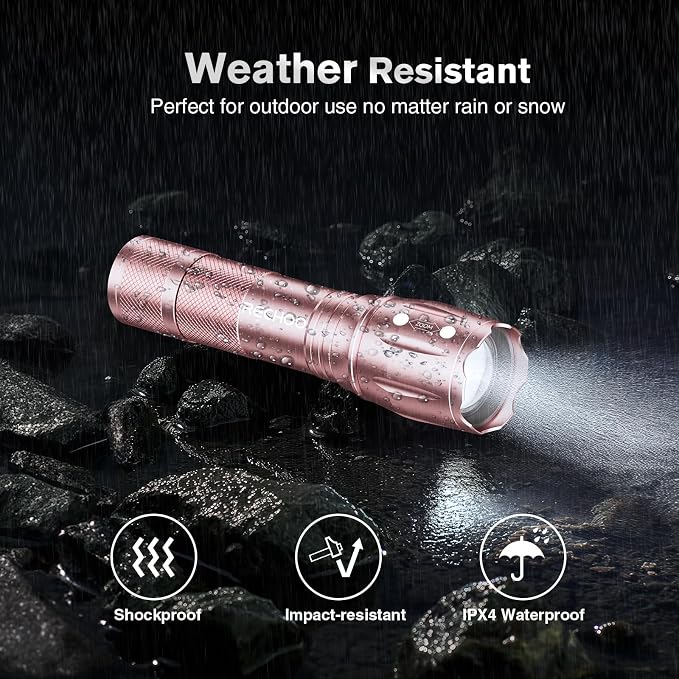 RECHOO LED Flashlight 2 Pack Pink, Tactical Flashlights High Lumens - Image 4