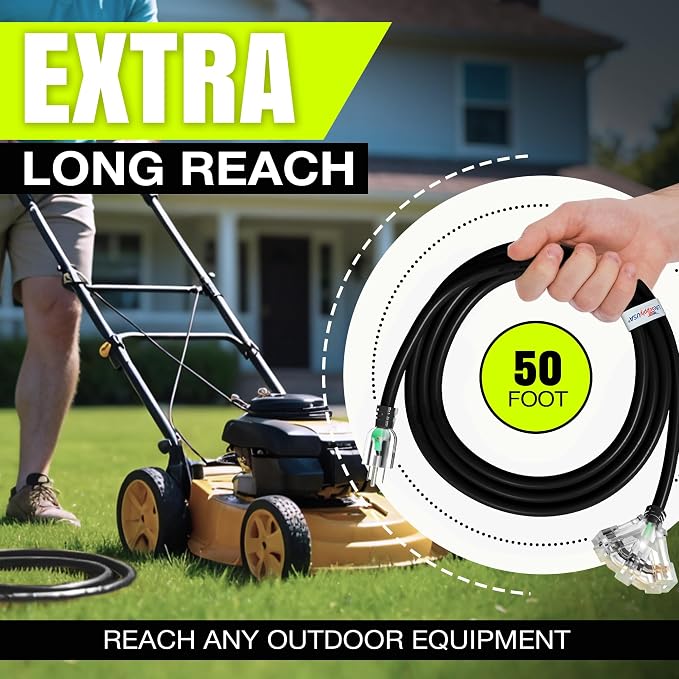 50ft Outdoor/Indoor Extension Cord 3-Outlet 12/3 Gauge Extra Heavy Duty 3 Prong - Image 6