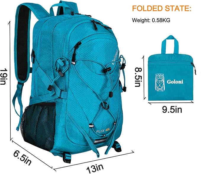 Goloni 45L Hiking Backpack Lightweight Foldable, Waterproof Camping Backpack - Image 2