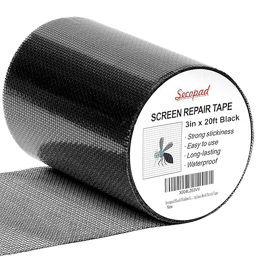 Secopad Black Window Screen Repair Tape, 3IN x 20FT Screen Repair Kit by Secopad