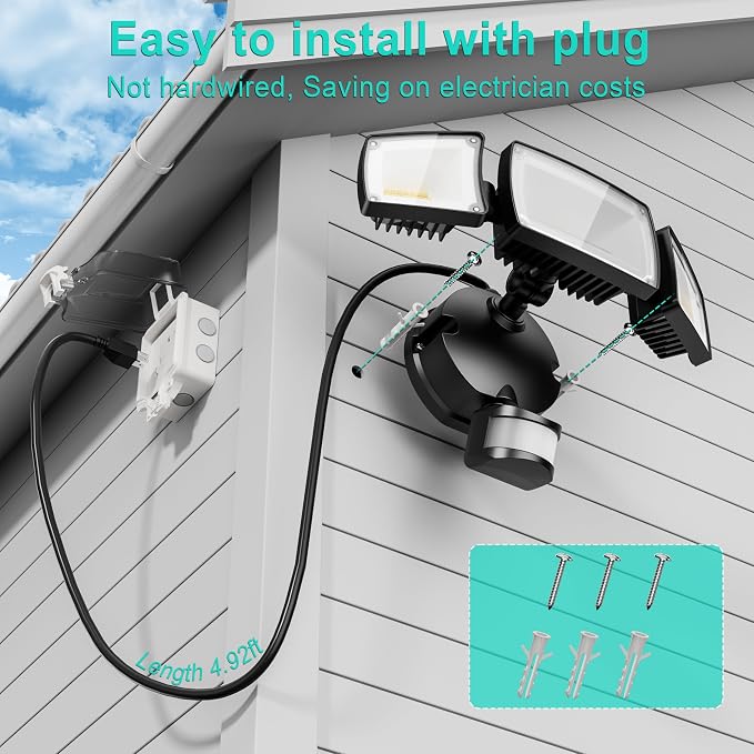 USTELLAR 55W Plug in Motion Sensor Lights Outdoor, Flood Lights Motion Sensor - Image 2