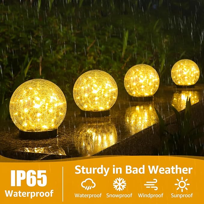 ASOMST 2-Pack Garden Solar Lights Outdoor, Cracked Glass Ball Light Waterproof - Image 2