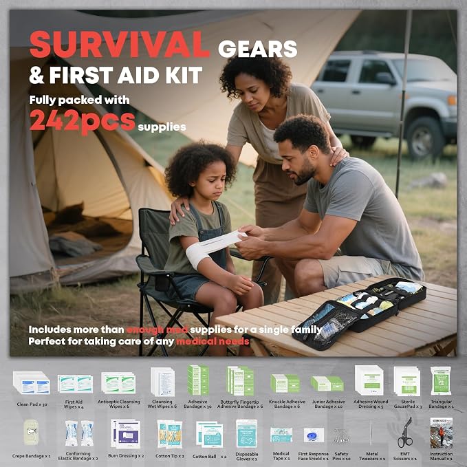 242 Piece First Aid & Survival Kit – Molle Pouch IFAK, 1000D Nylon, Color-Coded - Image 4