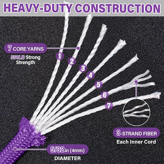 Paracord Rope 550 lb - 100ft 5/32" Parachute Cord 4MM 7-Strand para Cord - - Image 3