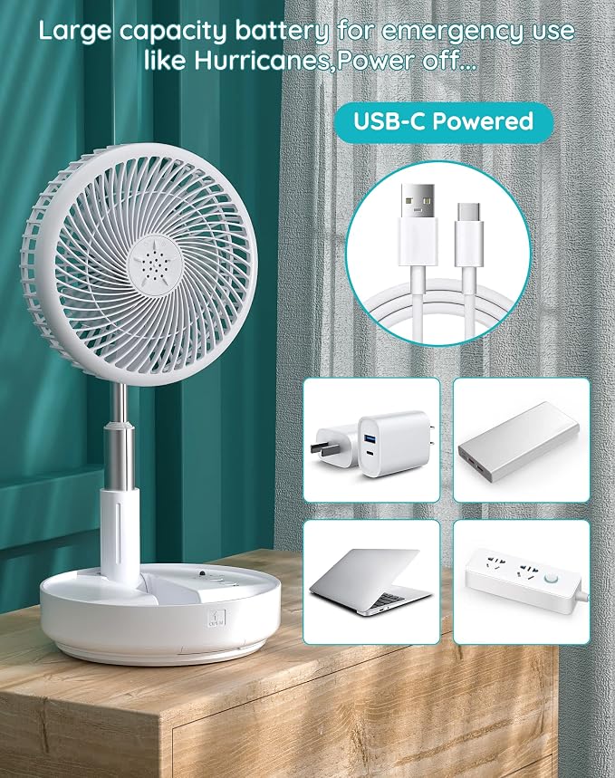 Primevolve Portable Oscillating Standing Fan, Rechargeable Battery Operated USB - Image 6