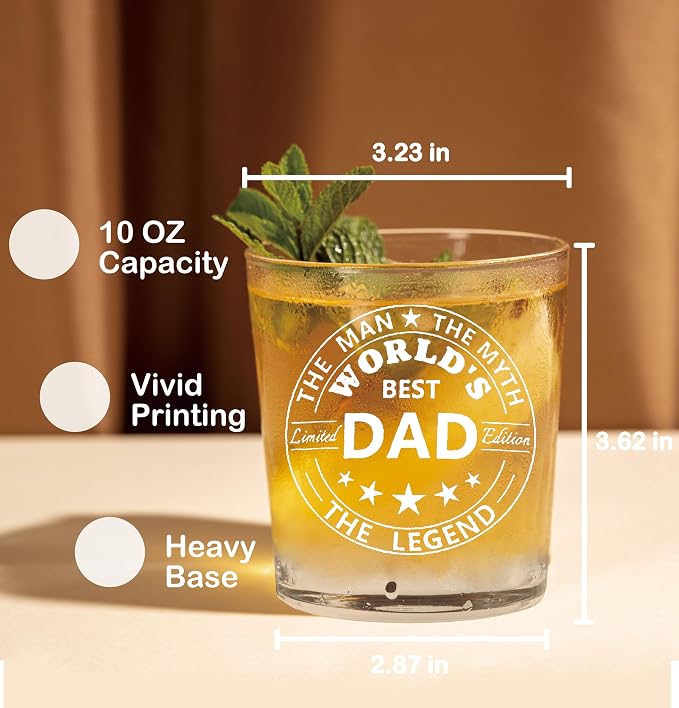 Nogrit World's Best Dad Whiskey Glasses 10 oz, Best Dad Gifts - Image 2