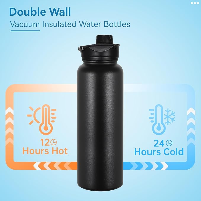 VEGOND 40 oz Insulated Water Bottle Stainless Steel Metal Water Bottles - Image 3