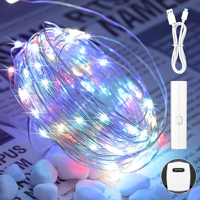 33ft 100LED Multicolor String Lights, Rechargeable Fairy Lights Battery Operated by Lakumu