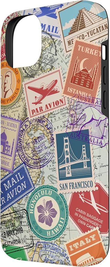World Map Travel Passport Stamps Postage Stamp Case - Image 2