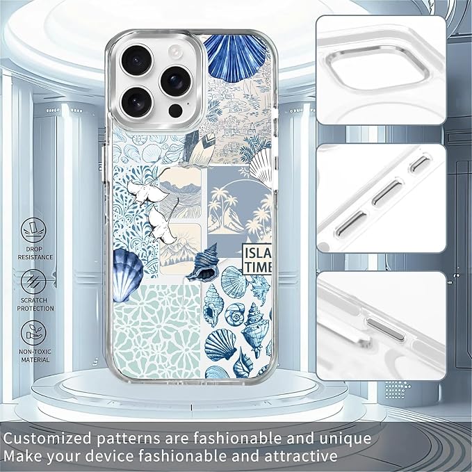 Case for iPhone 15 Pro Max, Sea Life Ocean Waves Seashell Collage Phone Case - Image 2