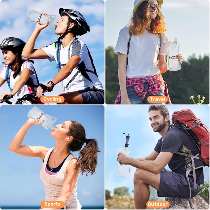 1L Hiking Collapsible Water Bottles, 33OZ BPA-Free Plastic Flasks, Reusable - Image 6