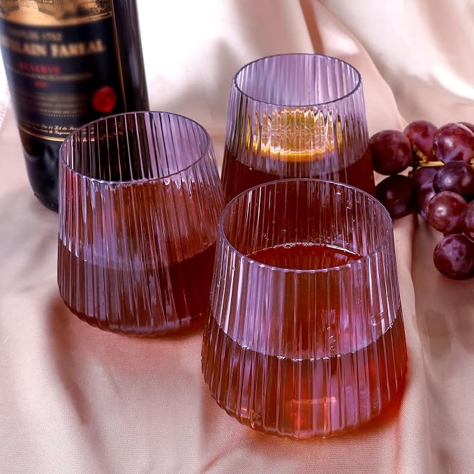 Lueumxc 40 Pack Plastic Ribbed Wine Glasses, 14Oz Origami Disposable Wine - Image 7