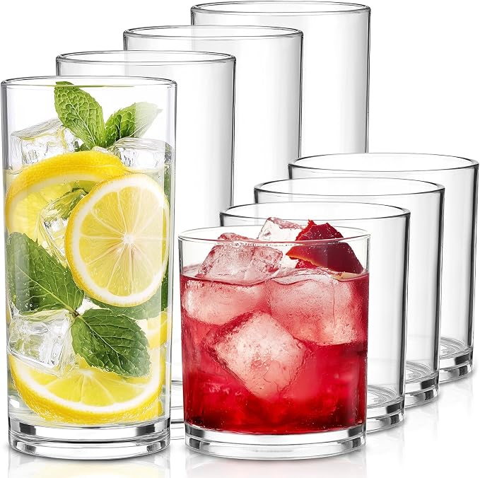 Plastic Drinking Glasses Set of 8, 14oz Rocks & 20oz Water Cups, Unbreakable by Unknown