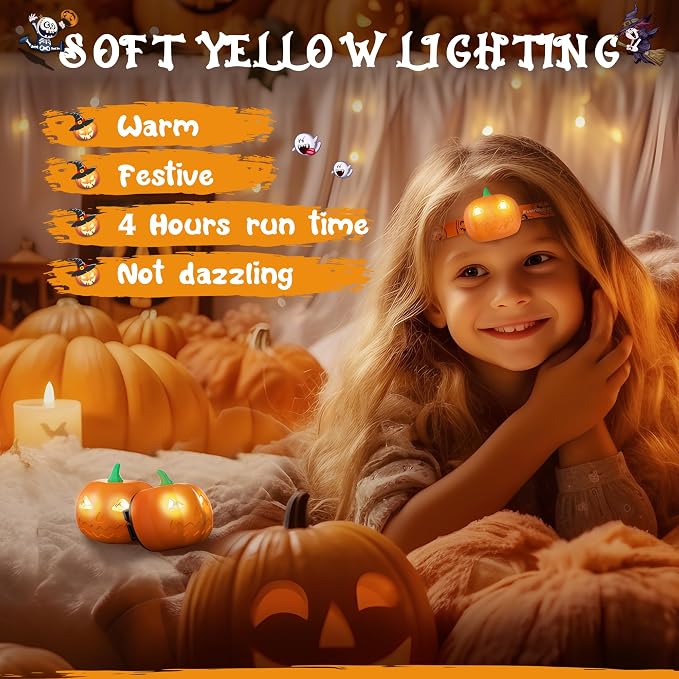 EverBrite Halloween Pumpkin Headlamp 5 Pack, 2 Modes LED Head Lamp Adjustable - Image 3
