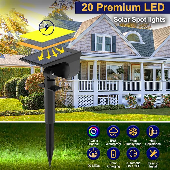 nipify 1 Pack Solar Spot Lights Outdoor Color Changing, 7 Modes Halloween RGB - Image 7