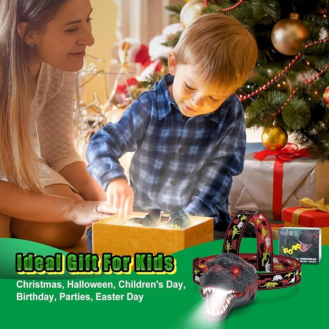 Nitigo Dinosaur Headlamp for Kids Flashlight Rechargeable Led Headlights Roar & - Image 3