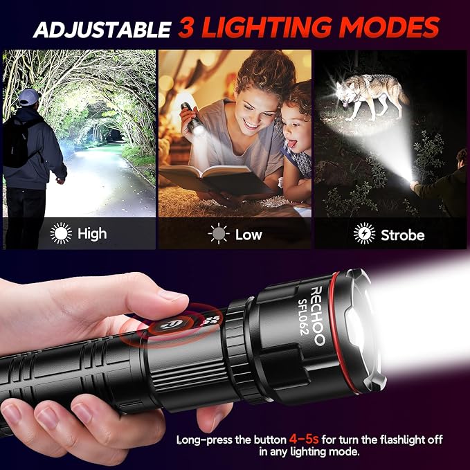RECHOO Rechargeable Flashlights 2 Pack, Super Bright High Lumens LED Flashlight - Image 4