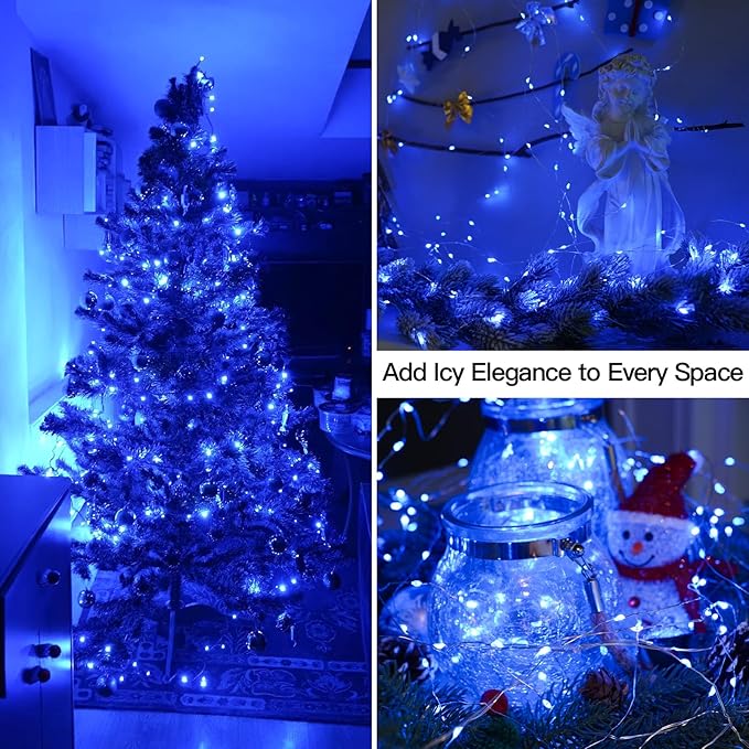 suddus Blue LED Christmas Lights Outdoor，200led 66ft Battery Operated Fairy - Image 3