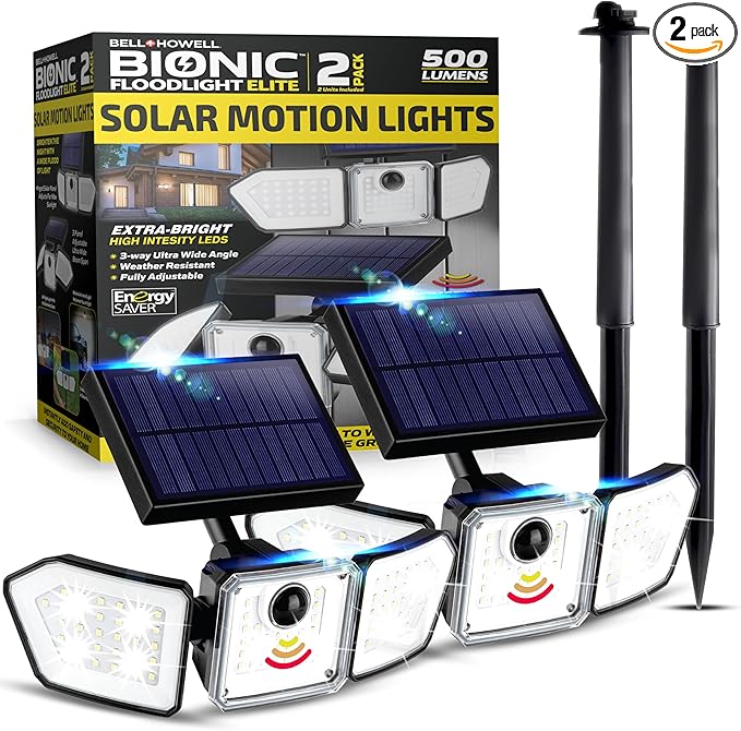 Bionic Flood Light 2 Pk Solar Lights Outdoor Waterproof, Ultra Bright 89 LEDs by BellHowell
