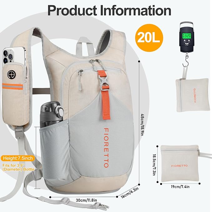 FIORETTO 20L Hiking Backpack for Women Men Mini Packable Backpack Lightweight - Image 5