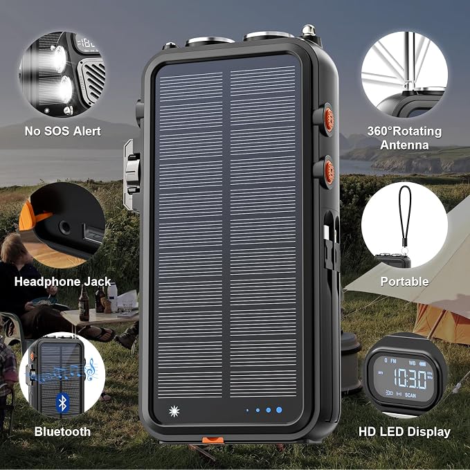 Emergency Radio&22000mAh Solar Power Bank, FM NOAA Weather Radio, Portable Hand - Image 7