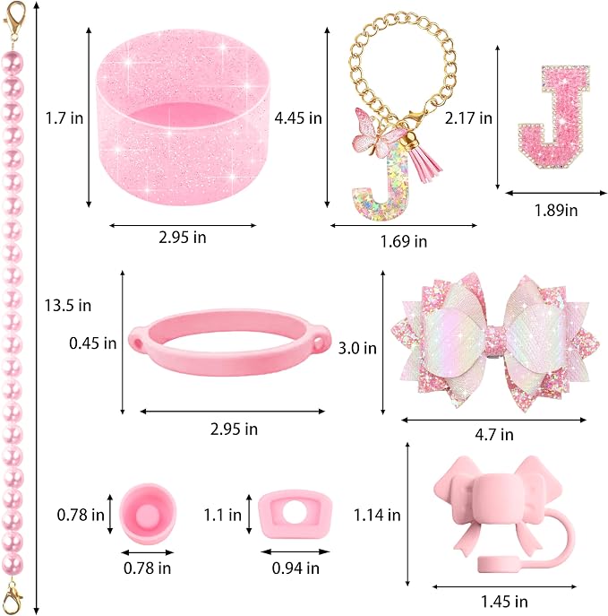 9PCS Pink for Stanley Cup Accessories Set Bling Initials Bow Charms for Stanley - Image 3