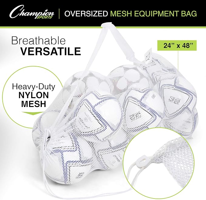 Champion Sports Mesh Equipment Bag – Heavy-Duty Nylon Drawstring Bag - Image 4